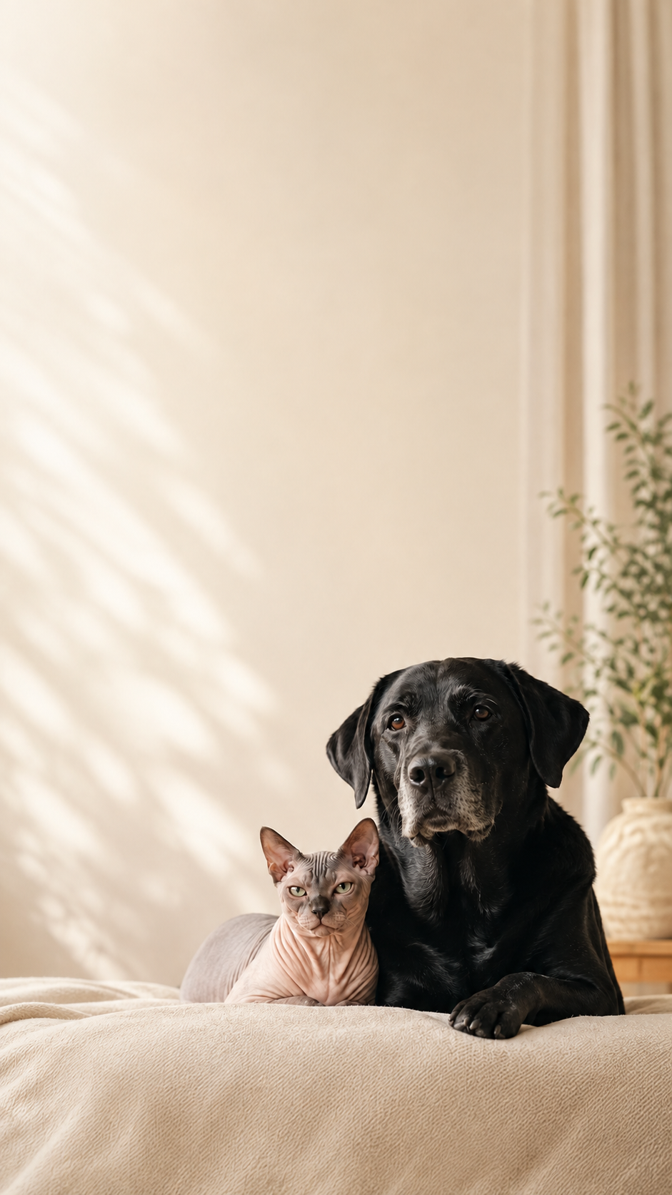 Jack and Lola resting together in a warm home setting