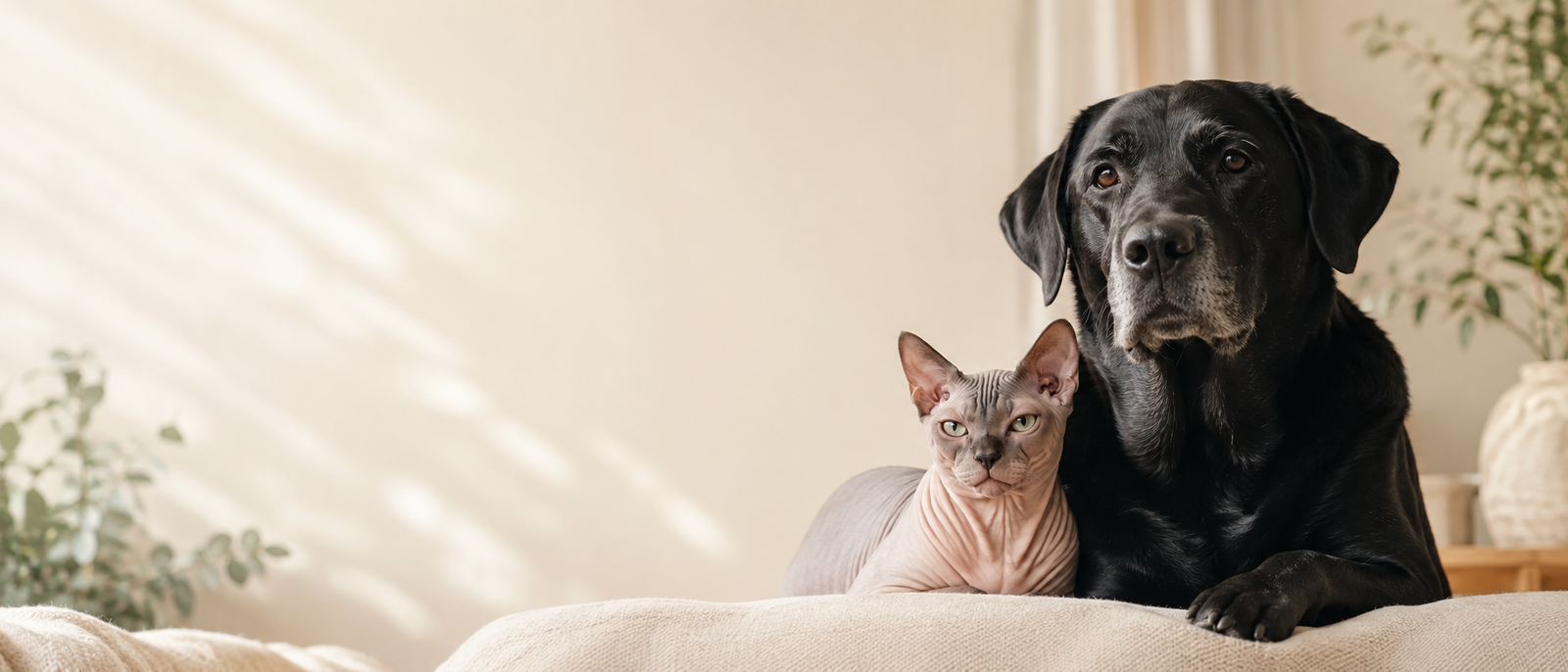 Jack and Lola resting together in a warm home setting
