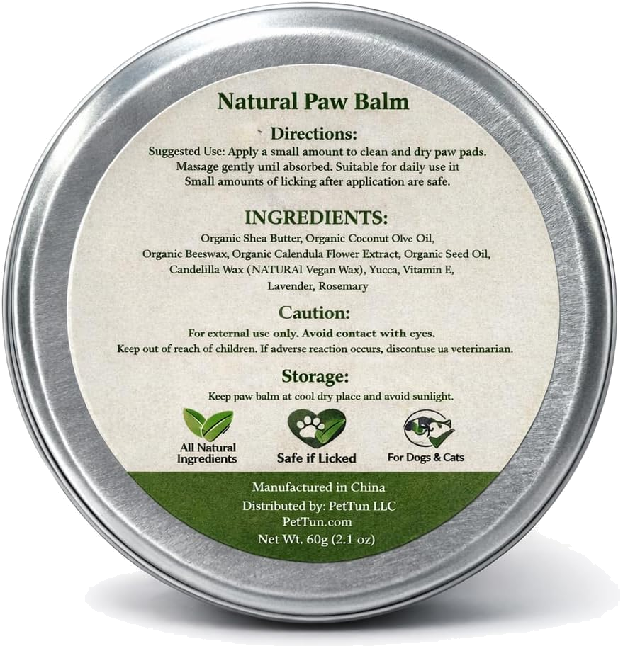 PetTun Eco Paw Balm ingredient and care directions label