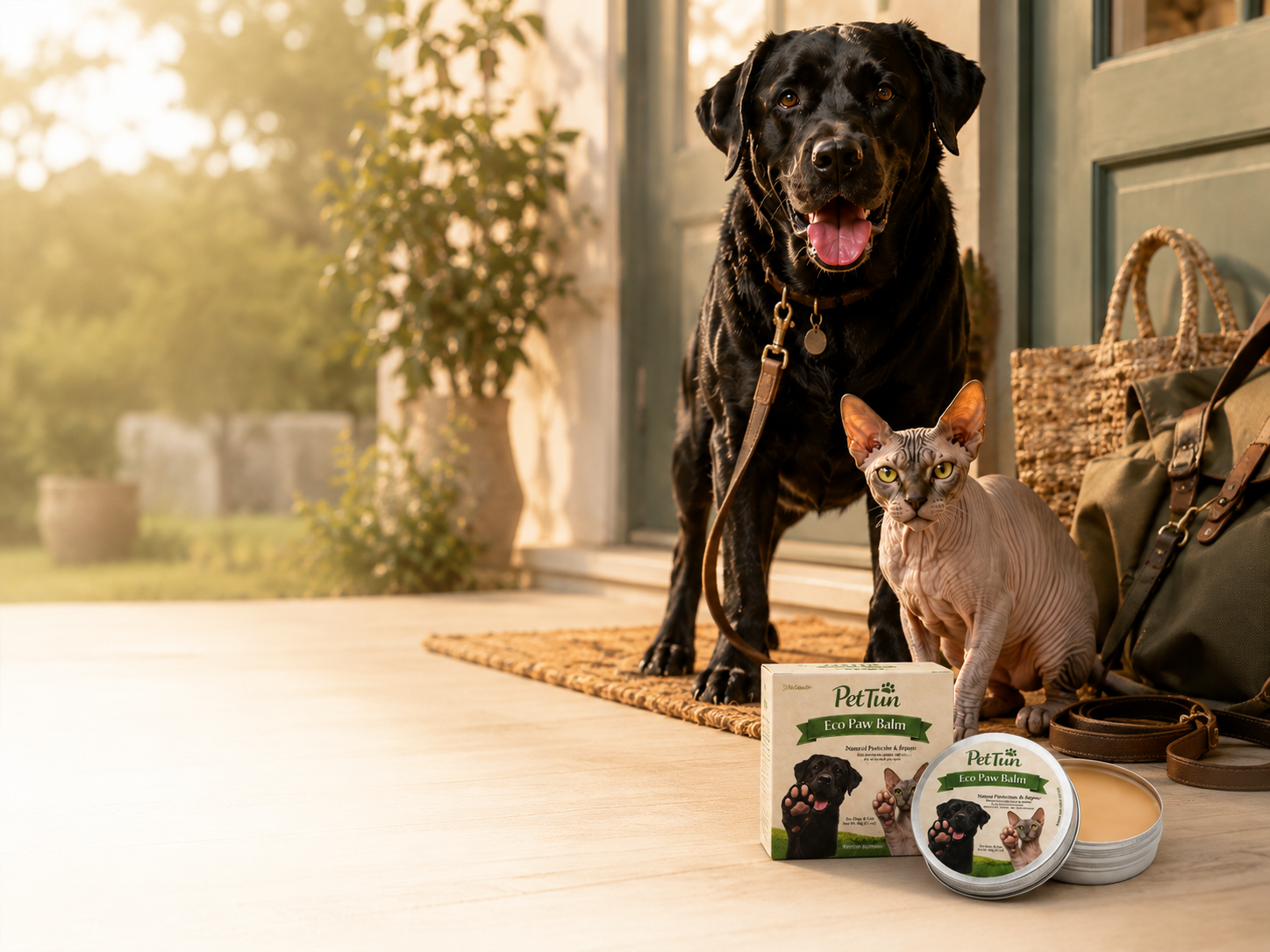 PetTun Eco Paw Balm with a dog and cat