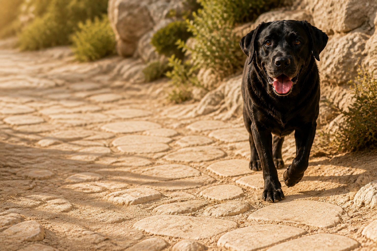 Jack, PetTun's black Labrador, illustrating hot pavement paw care