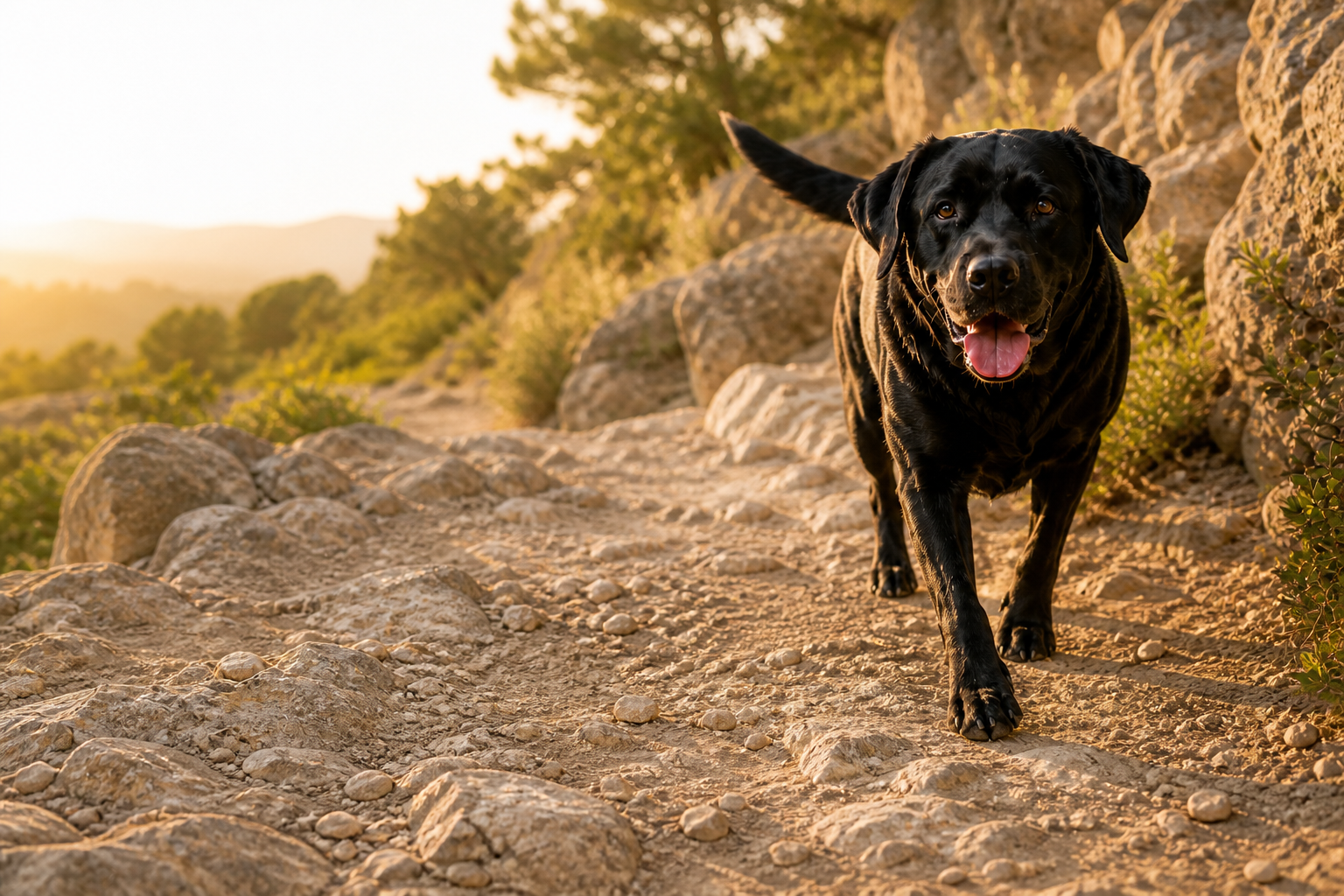 Jack, PetTun's black Labrador, illustrating rough surfaces paw care